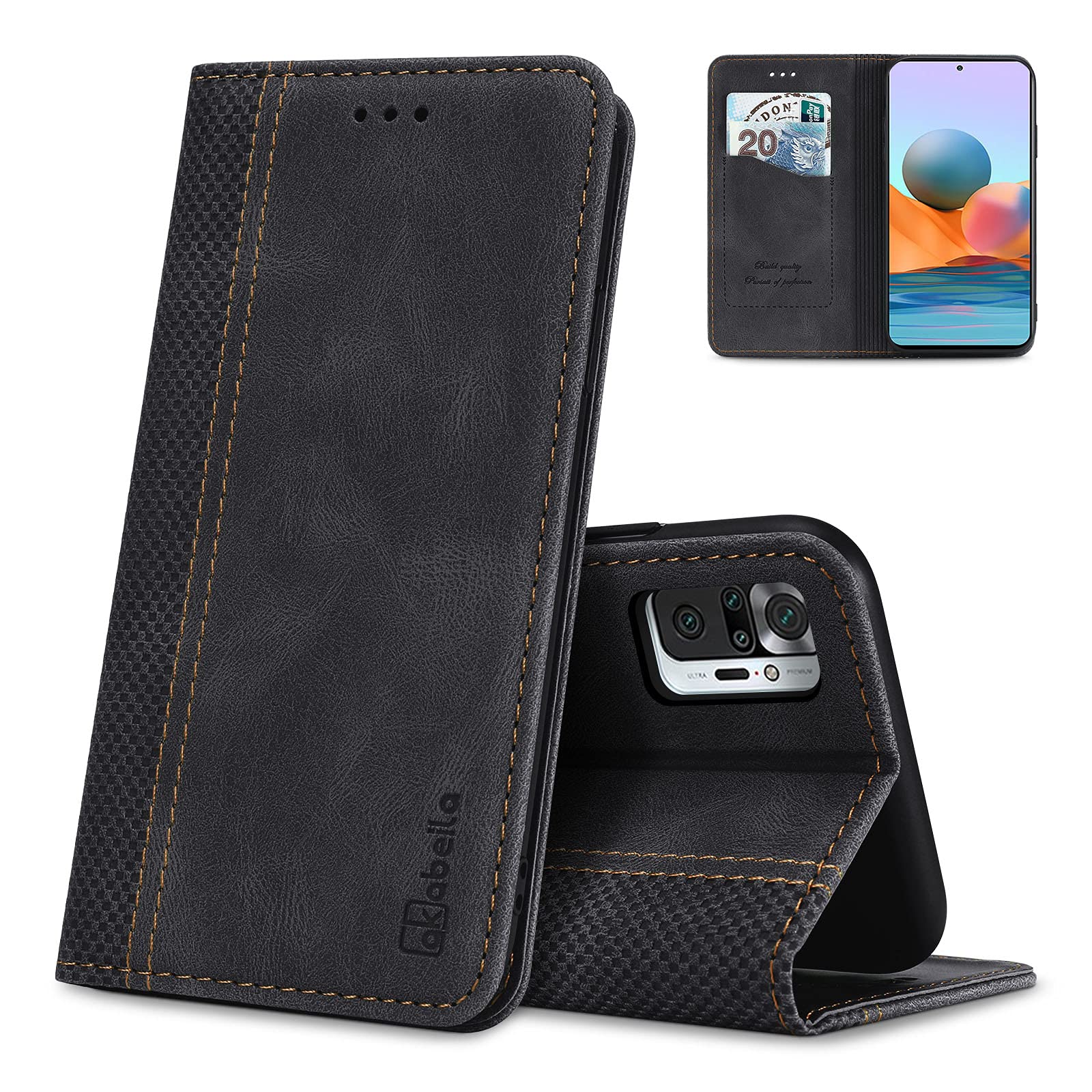 AKABEILA Case for Xiaomi Redmi Note 10 Pro/Note 10 Pro Max PU Leather Flip Wallet Case with Magnetic Closure Kickstand Card Slots Folio Phone Case Cover Shockproof Black
