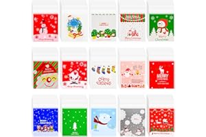 NEBURORA 360pcs Christmas Cellophane Bags Xmas Self-adhesive Clear Treat Candy Cookie Bags with Seal for Merry Christmas DIY 