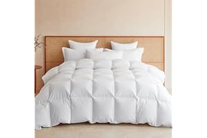 LeWinBedding Goose Feather Down Fiber Comforter King Size, All Season Duvet Insert, 750+FP Hotel Bed Comforter, Ultra Soft 100% Organic Cotton Fabric, 106x90 Inches