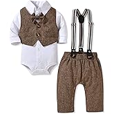 Aalizzwell Baby Boys Gentleman Outfit 3 Piece Formal Suit Set with Snaps