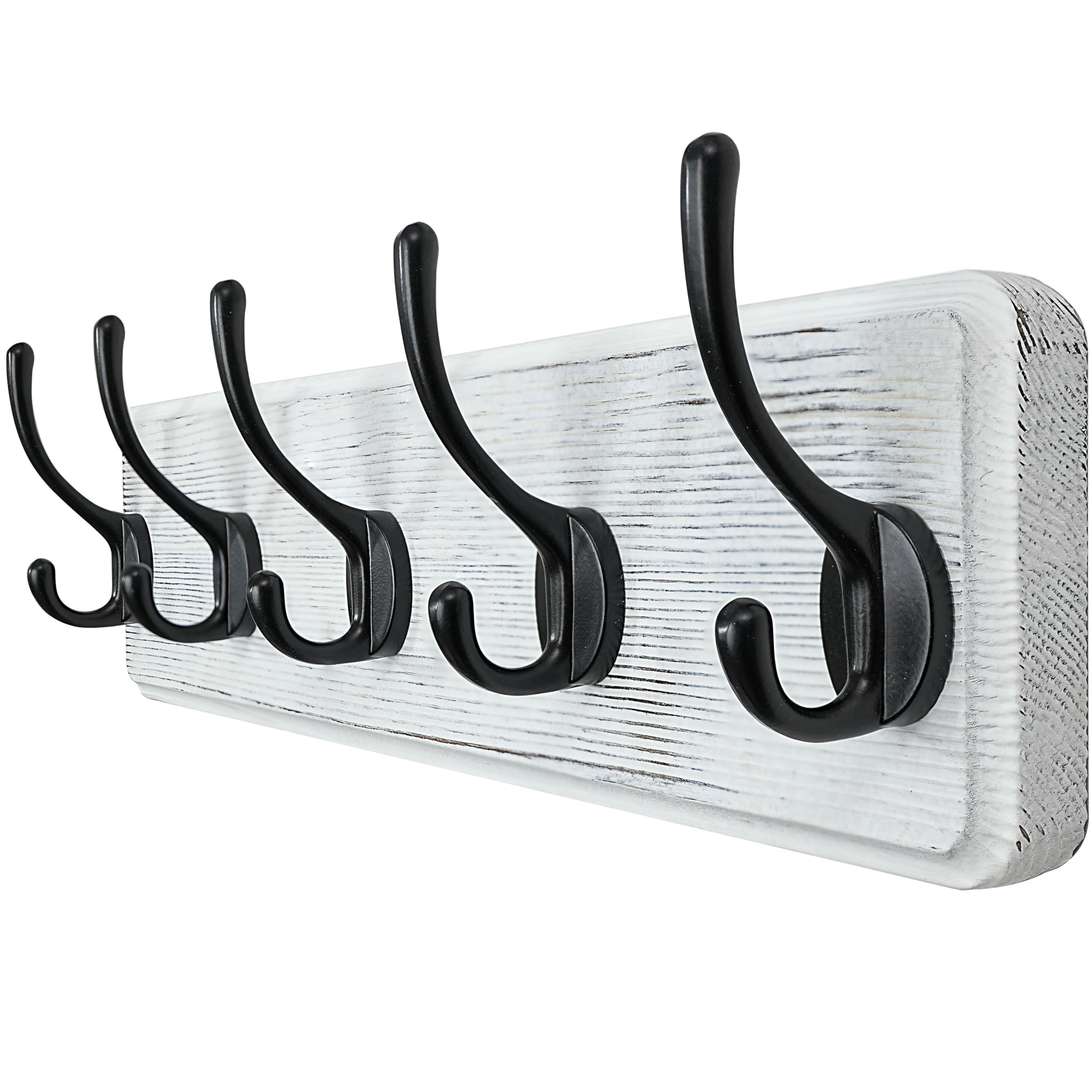 WEBI Coat Rack Wall Mounted,Coat Hooks Wall Mounted,Coat Hanger Wall Wood,5 Hooks for Hanging Coats,Jacket,Clothes,Black on White
