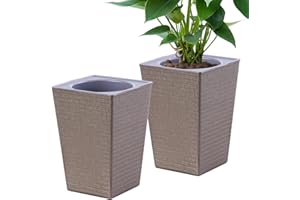 Oliz 2 Pieces 6 Inch Self Watering Planter, Plastic Flower Pots with Inner Pot Indoor Plants Brick Pattern Flowerpot for Indoor Plants, African Violets, Flowers, Herbs (Bronze)