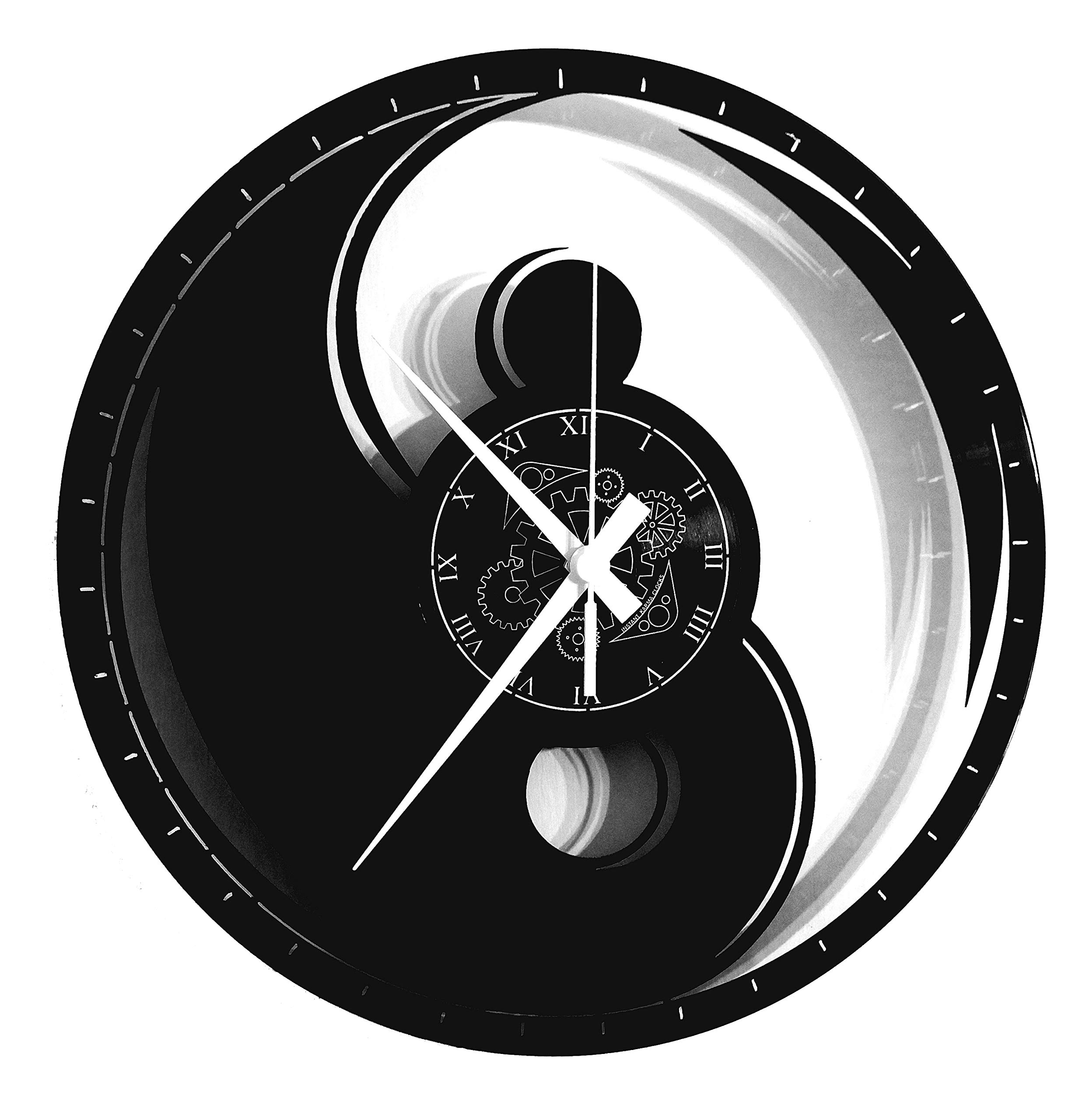 Instant Karma Clocks | Wall Clock | Yin Yang Tai Chi | Chinese Stylish Round | Artwork Gift | No Ticking Home Decoration