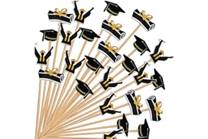 KIGEAPUEL 100 Pcs Graduation Cocktail Picks Irish 4.7 Inch Bachelor Hat Bamboo Cocktail Toothpicks Wooden Cocktail Sticks for Graduation Sports Party Decoration