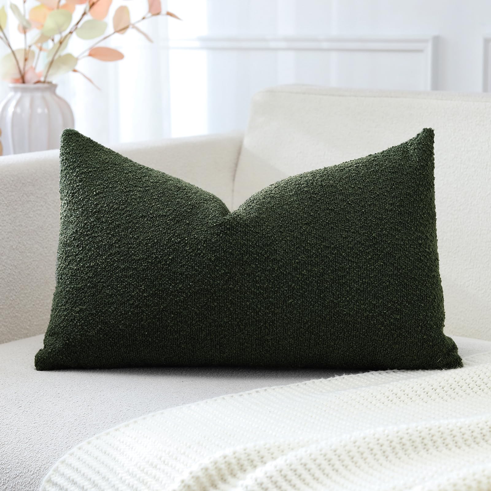 Artscope Pack of 1 Textured Boucle Cushion Covers Lumbar Pillow Cases Cozy Soft Decorative Couch Pillow Covers for Chair Sofa Bedroom Living Room Home Decor 40x60cm, Forest Green