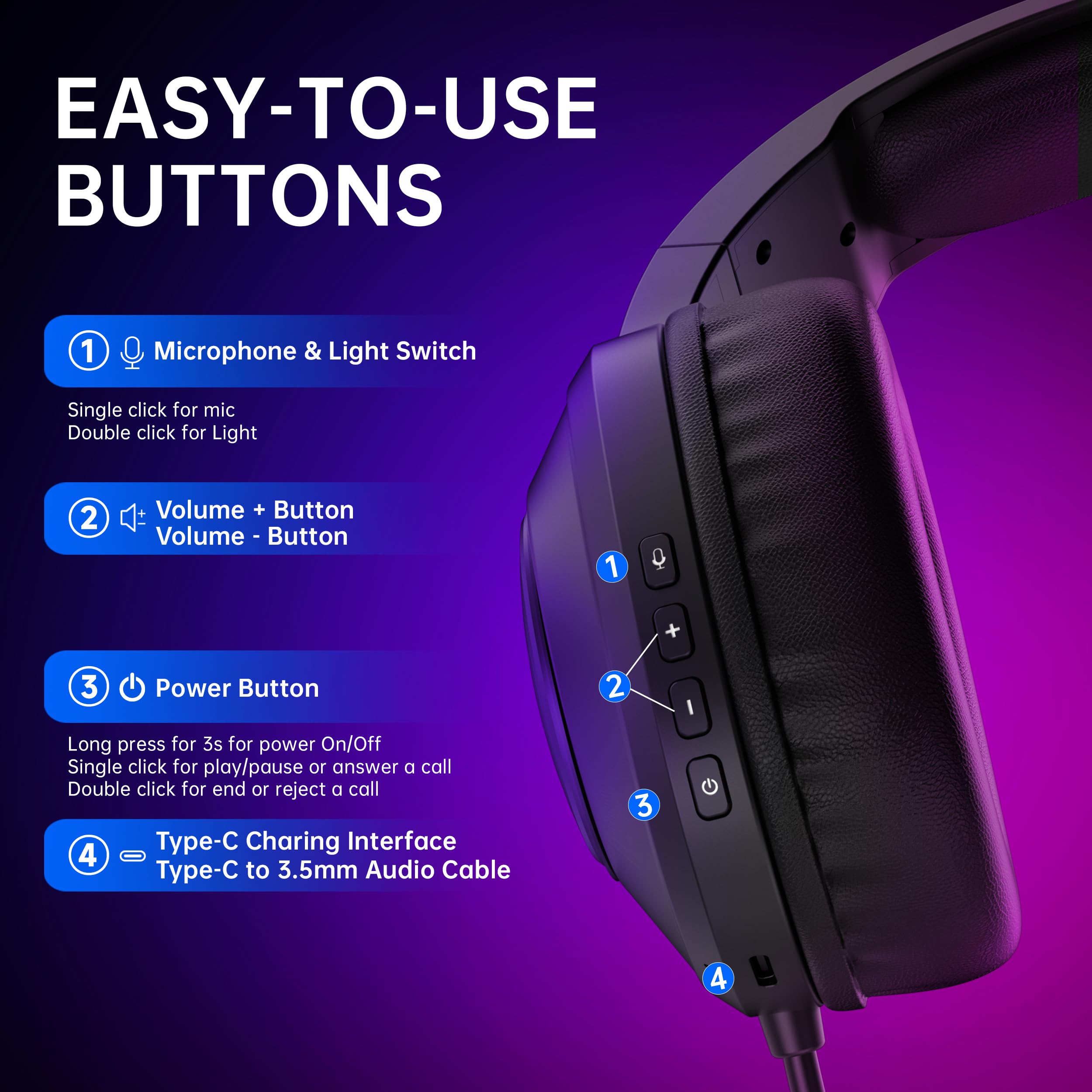 AOC Wireless Gaming Headset Compatible with PS5/4, Nintendo Switch, PC, Bluetooth 5.4 & 2.4GHz Gaming Headphones with Noise Canceling Mic, RGB, Type-C, 20ms Latency, 45H, 7.1 Virtual Surround- Black