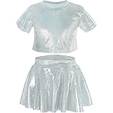 Happy Cherry Kids Sequin Hip Hop Dance Outfit Boys Elastic Dance Costume Girls Short Sleeve Top and Shorts Skirt 3-13T