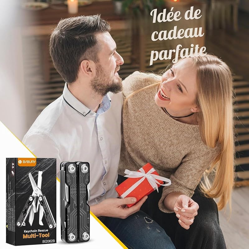 Multitool, Multi Tool de Poche EDC, Ciseaux Multifonctions avec Brise-vitre, Outil Multifonction pour Urgences et l'usage Quotidien, Idée Cadeau Homme, Gadgets EDC, Cadeau Noel Homme - Noir