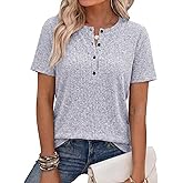 ANRABESS Womens Tops Short Sleeve Henley Shirts Dressy Casual Blouse Summer Cute Tshirt 2026 Spring Lightweight Tunic Sweater