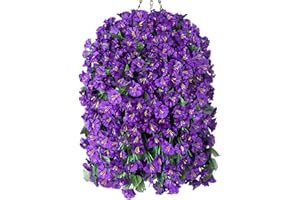 HYEFLORA Artificial Faux Hanging Flowers Plants Basket for Outdoor Outside Porch Decoration, UV Resistant Fake Silk Purple Morning Glory Trailing Vines Realistic for Summer Home Balcony Yard Patio