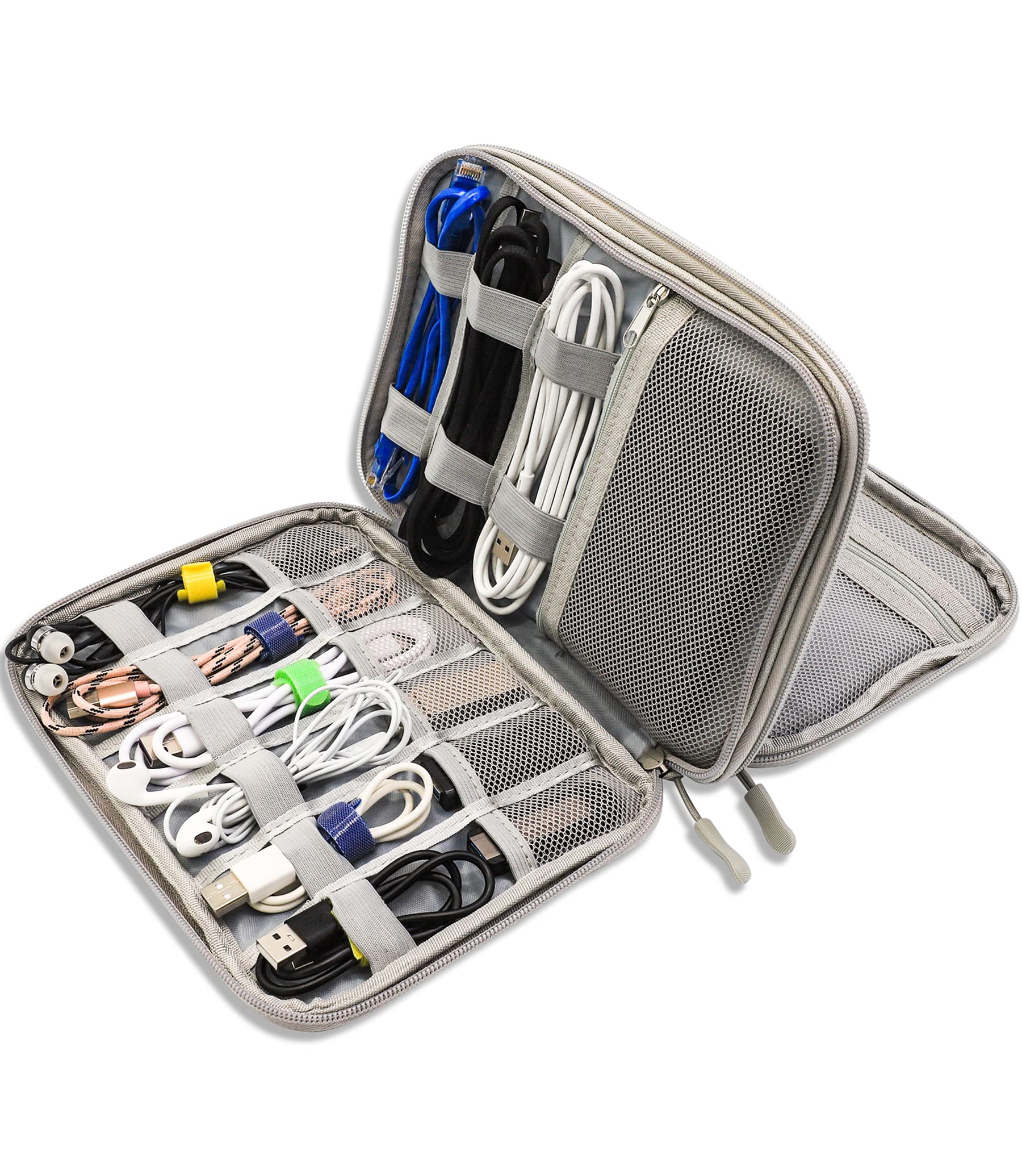 Teskyer Electronics Accessories Organiser Bag, Waterproof Cable Organiser Bag, Travel Gadget Bag, Holiday Essentials for Men Women, 9.6 x 6.9 Inch, Gray