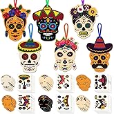 HOWAF Day of The Dead Craft Kits for Kids, Day of The Dead Stickers, Make Your Own Skull Hanging Ornament, DIY Sugar Skull Stickers for Mexican Dia De Los Muertos Supplies 24 Pieces