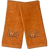 Bathroom Hand Towels: Bless This Home Embroidered Design, 16" x 25", Rust Burnt Orange Terry Cotton, Set of 2 Guest Bath or Kitchen Towels