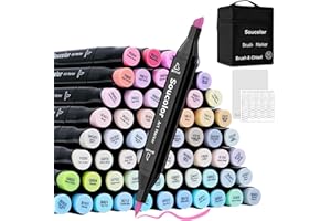 Soucolor 61 Colors Pastel Alcohol Based Markers Set | Professional Dual Tip Art Markers with Brush & Chisel Tips | Includes 1 Blender & Carry Case | For Artists, Adults Coloring, Drawing, Illustration