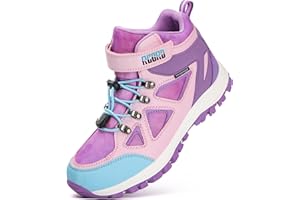 R CORD Kids Hiking Boots Drawstring Closure Girls Hiking Boots Waterproof Durable TPR Traction Outsole Anti-Skid Athletic Outdoor Boots