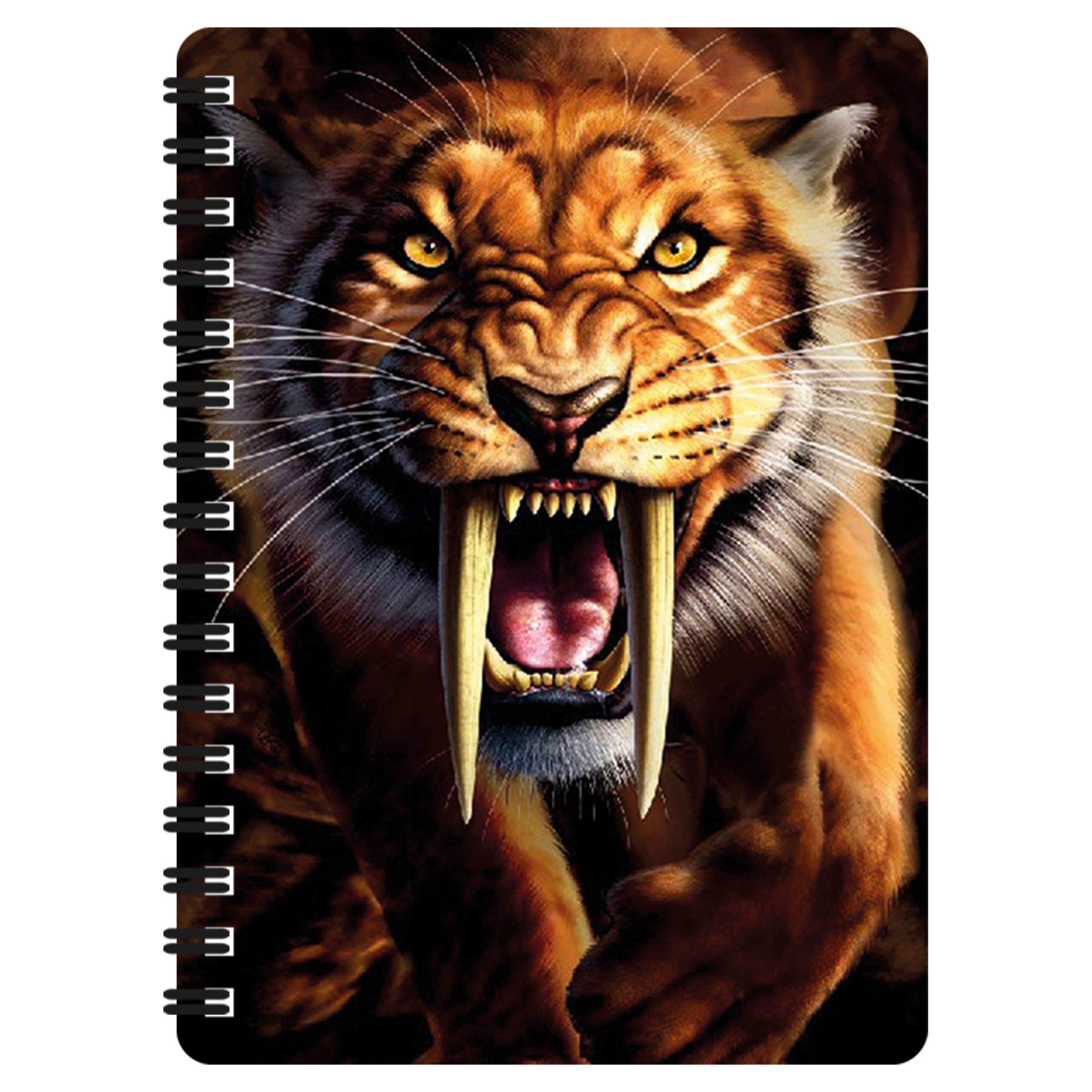 3D LiveLife Jotter - Sabertooth from Deluxebase. Lenticular 3D Tiger A6 Spiral Notebook with plain recycled paper pages. Artwork licensed from renowned artist Jerry LoFaro โ image 1