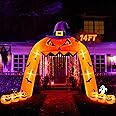 14FT Halloween Inflatables, Giant Halloween Pumpkin Archway Inflatables with Witch Hat, Blow Up Scary Pumpkin with Built-in LED Lights, Halloween Outdoor Decorations for Porch Archway Lawn Decor