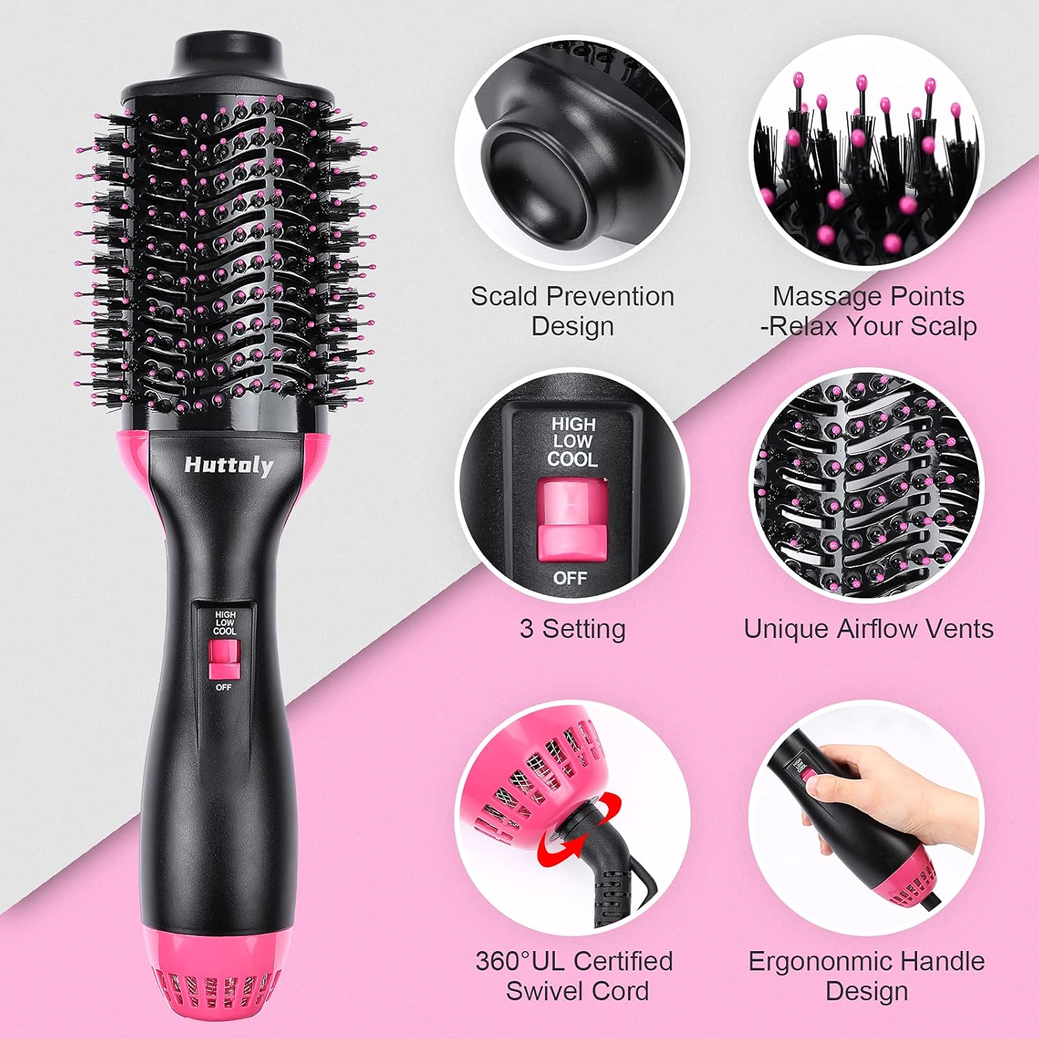Hair Dryer Brush Blow Dryer Brush in One, 3 in 1 Hot Air Brush Hair Styler and Dryer with Ion Generator and Ceramic Coating for Girl Women Fast Drying Styling Straightening Curling Hair Brush Set: Health & Personal Care