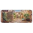 Ambesonne Italian Kitchen Mat, View of Old Mediterranean Street Stone Rock Houses in Italy City Rural Print, Plush Decorative Kitchen Mat with Non Slip Backing, 47" X 19", Stone Green