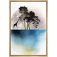 SIGNWIN Framed Canvas Print Wall Art Giraffe Feeds on Silhouette Forest Tree Nature Animals Digital Art Modern Art Minimalist Landscape Fun for Living Room, Bedroom, Office - 16