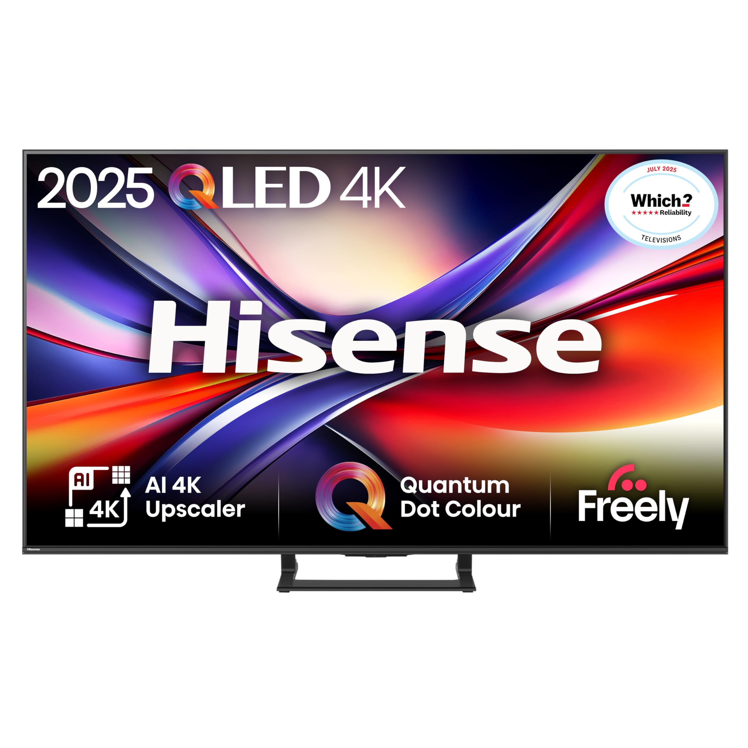 Hisense 55" 55A7QTUK QLED Smart AI TV - 4K Direct Lit Viewing, Quantum Dot Colour, Hi-View AI Engine, Built in Subwoofer, Dolby Vision, Dolby Atmos with with Freely, Disney +, YouTube, Netflix