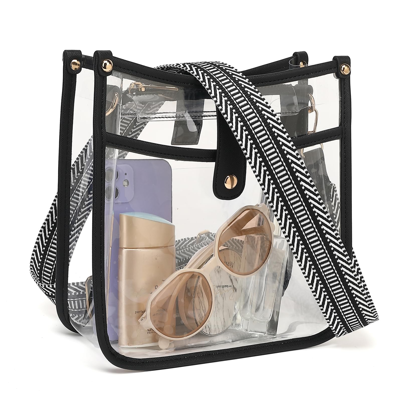 LOXOMU Clear Bag for Stadium Events - Clear Crossbody Bag Stadium Approved with Guitar Strap, Clear Stadium Bags for Women for Concerts, Festival