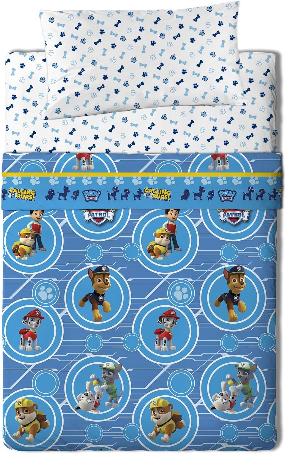 Viacom Paw Patrol Calling Bedding Set, Cotton-Polyester, Blue, 100/110 (Double Bed), 105 x 200 cm, Pack of 3