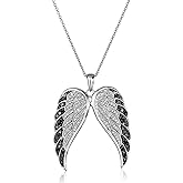 Amazon Essentials Sterling Silver Black and White Diamond Angel Wings Pendant Necklace (0.5 cttw), 18