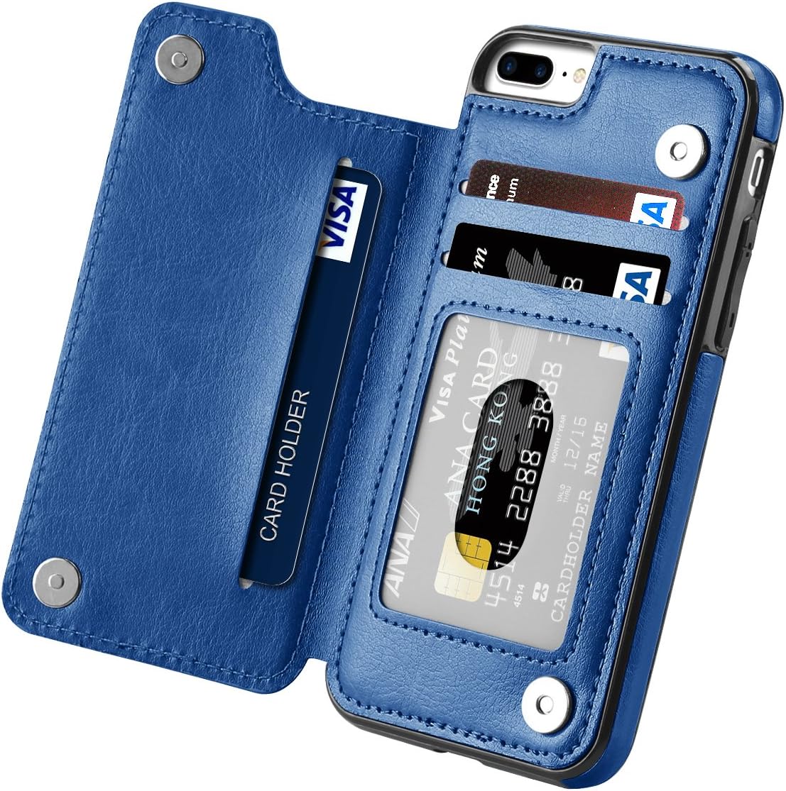iPhone 7 Plus Case, iPhone 8 Plus Case, Hoofur Slim Fit Premium Leather Wallet Casae Card Slots Shockproof Folio Flip Protective Defender Shell for Apple iPhone 7 Plus (5.5 Inch) (Blue)