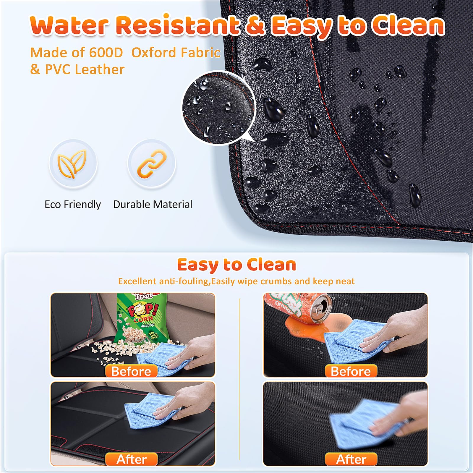 Gimars Car Seat Protector, 2 Pack, Waterproof 600D Fabric Carseat Protector Car Seat Cover for Child Car Seat with Nonslip Backing Mesh Pockets for Baby and Pet SUV Sedan Truck Leather Seats