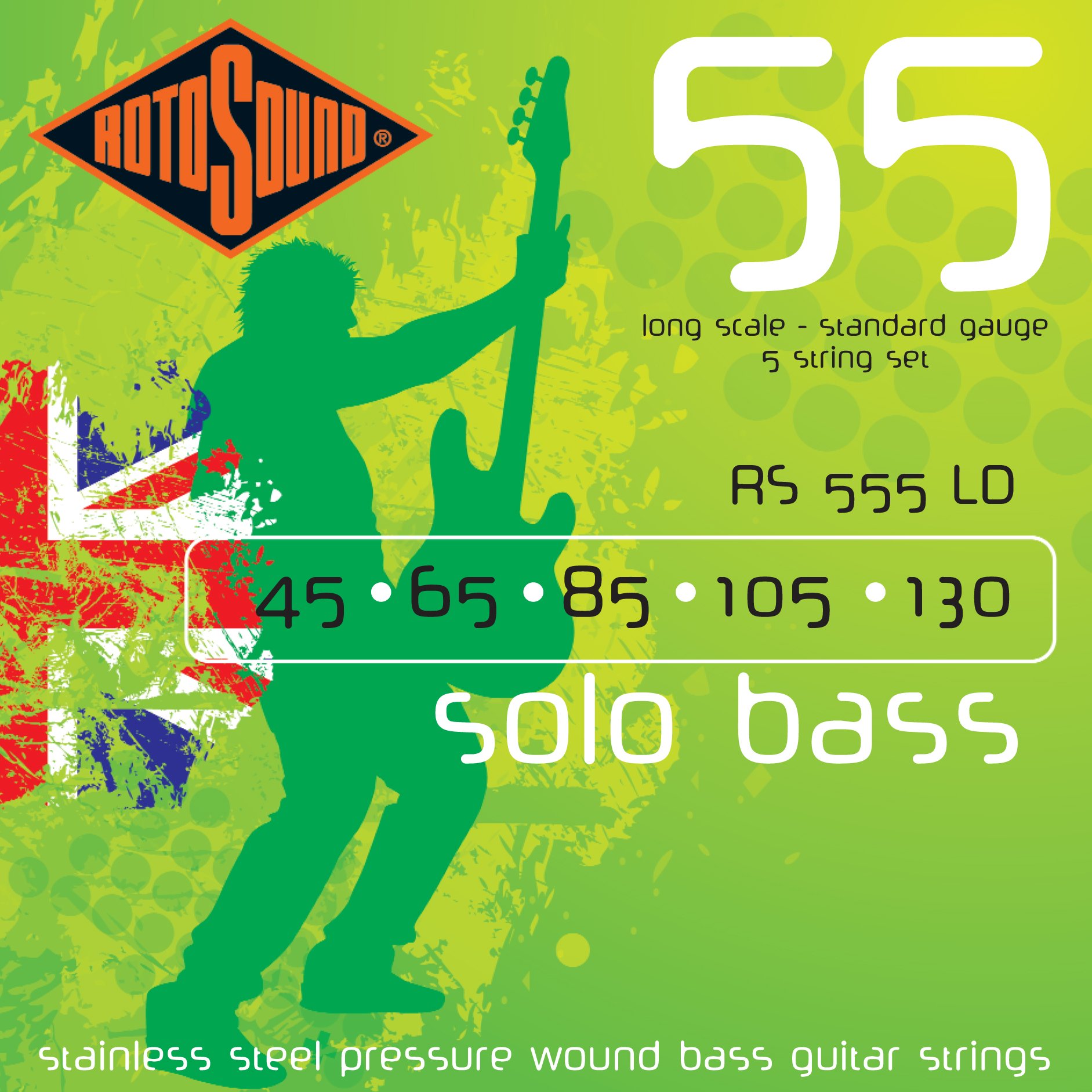 Rotosound Strings for Electric Bass SOLO 55 STAINLESS PRESSURE WOUND 5-string RS555LD Medium 45-130 — image 1