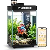 VIVOHOME 2 Gallon Smart Fish Tank with APP Control and Auto Feeder | Aquarium Starter Kit with Filter and Pump, Temperature Display, RGB LED Light, Desktop Nano Aquascape Tank for Shrimp, Betta