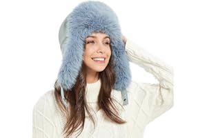 FUR STORY Winter Trapper Hat for Women Warm Faux Fur and Leather Windproof Full Hood Earflap Beanies