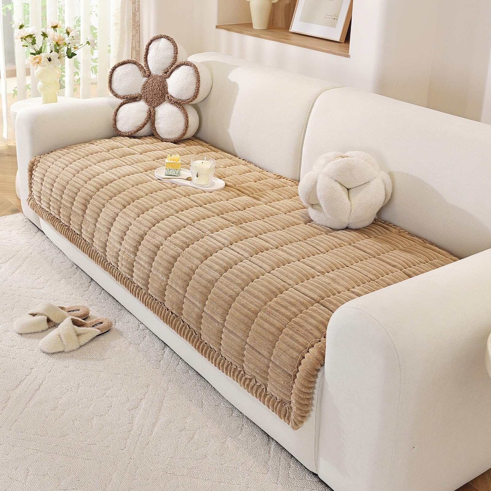 Photo 1 of OstepDecor Couch Cover for Dogs Washable, Pet Couch Covers for Sofa, Soft Fuzzy Sofa Cover, Thick Couch Protector for Dogs, Pet Friendly Dog Mat for Couches and Sofas (35.4" x 70.9", Khaki)