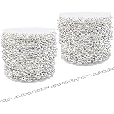 60 Feet Metal Iron Necklace Chains 3mm Bulk Curb Link Chain for Jewelry Making DIY Craft Supplies (Silver)