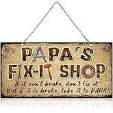 Jetec Papa Gifts 12 x 6 Inch Papa's Fix-it Shop Metal Hanging Sign Vintage Decorative Saying Signs Garage Workshop Decor for Father's Day Birthday Gift for Dad Grandpa