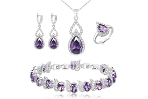 BriLove Wedding Jewelry Set for Women Bride Bridesmaid, Gorgeous Cubic Zirconia Teardrop Necklace Earrings Bracelet Adjustable Ring Jewelry Gift for Birthday/Anniversary/Mother’s Day