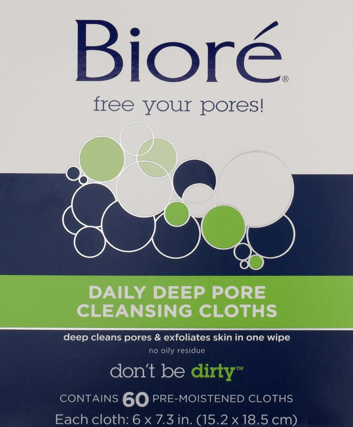 Bioré Daily Facial Cleansing Cloths, 60 Count, with Dirt-grabbing Fibers for Deep Pore Cleansing and Makeup Removal without Oily Residue: Beauty