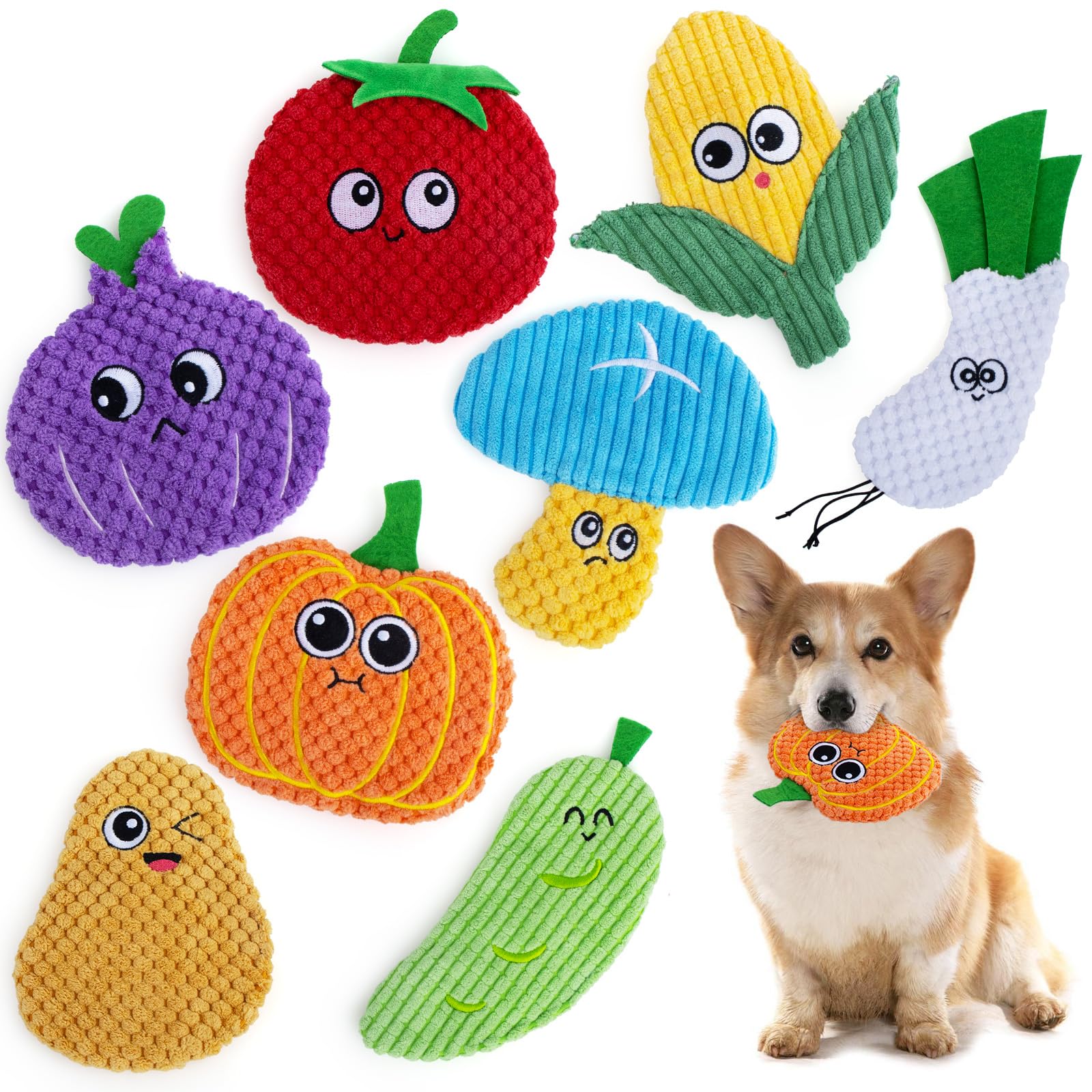AWOOF Dog Toys No Stuffing Squeaky Toys, 8 Pack Crinkle Plush Chew Toys for Small, Medium Breeds, Flat Stuffless Puppy Dog Toys Cute Durable Interactive Dogs Toys for Aggressive Chewers