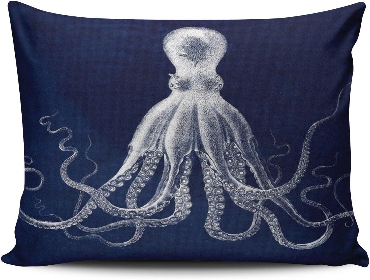 ONGING Decorative Pillowcases Navy Nautical Octopus Customizable Cushion Rectangle Standard Size 16x24 inch Throw Pillow Cover Case Hidden Zipper One Side Design Printed