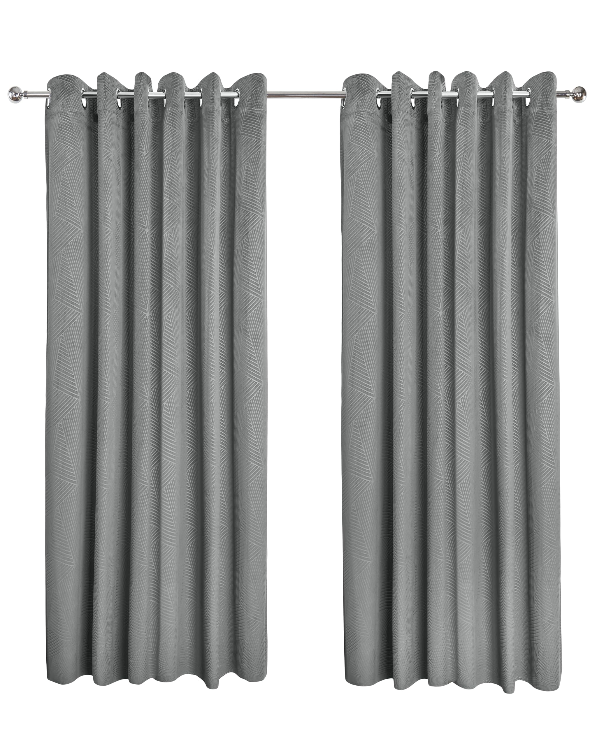 Emma Barclay Midnight - Embossed Velvet Woven Thermal Blackout Eyelet Curtains (Silver, Width 66 x Drop 54" (168 x 137cm))