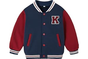 Volunboy Kids Baseball Jacket Varsity Letterman Coat Fall Winter Fleece Bomber Vintage Outerwear