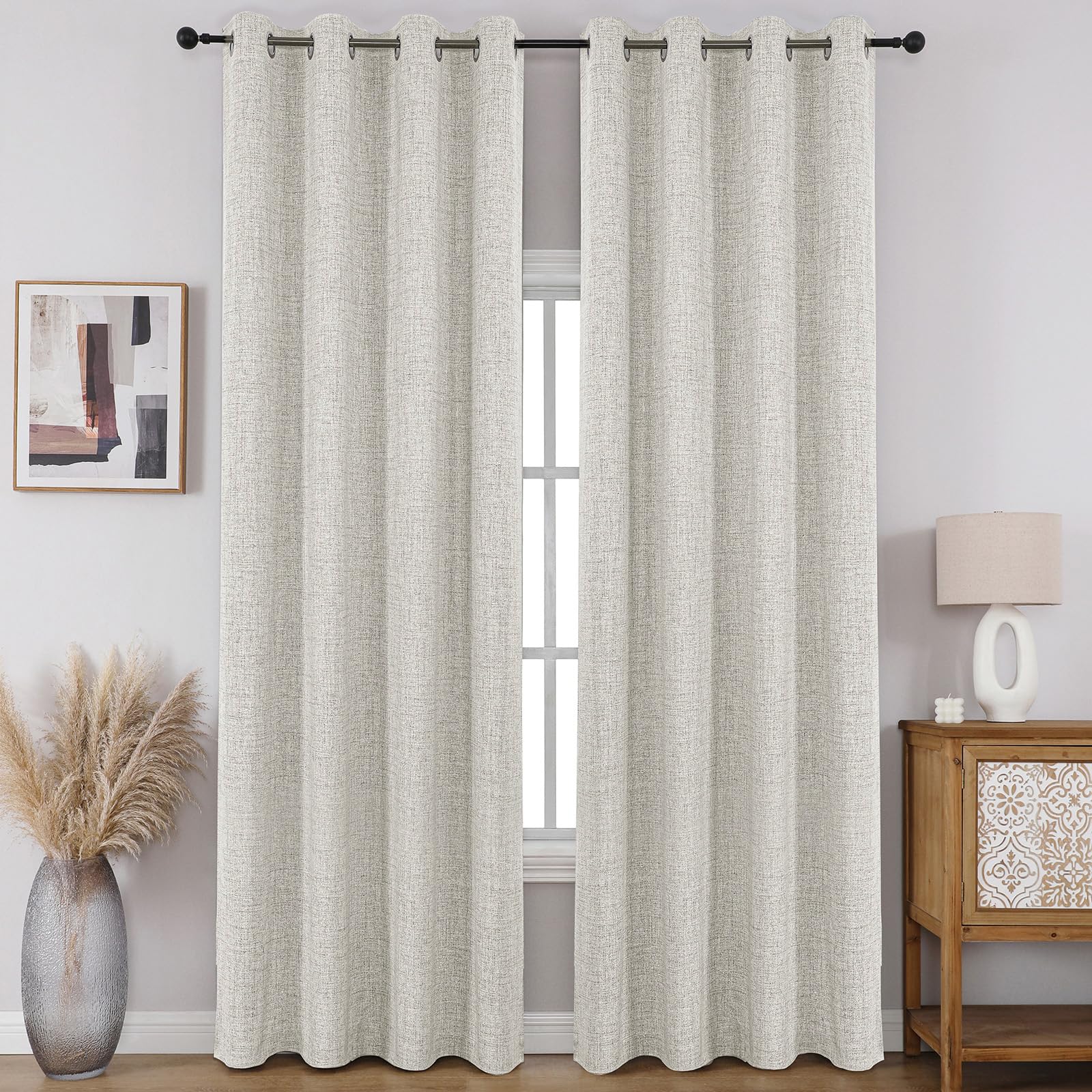 Photo 1 of (Used) CUCRAF 100% Blackout Window Curtains 96 inches Long 2 Panels Set, Faux Linen Look Thermal Insulated Grommet Drapes