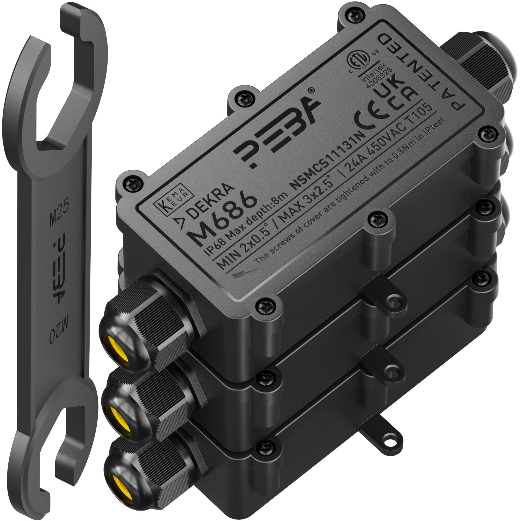 PEBA Junction Box, Earth Cable Terminal Box, Connection Box, 2-Way Junction Box, IP68 Waterproof Distribution Box, Cable Connector, Outdoor, Electrical Outdoor Distribution Box, 4 mm - 12 mm, Black