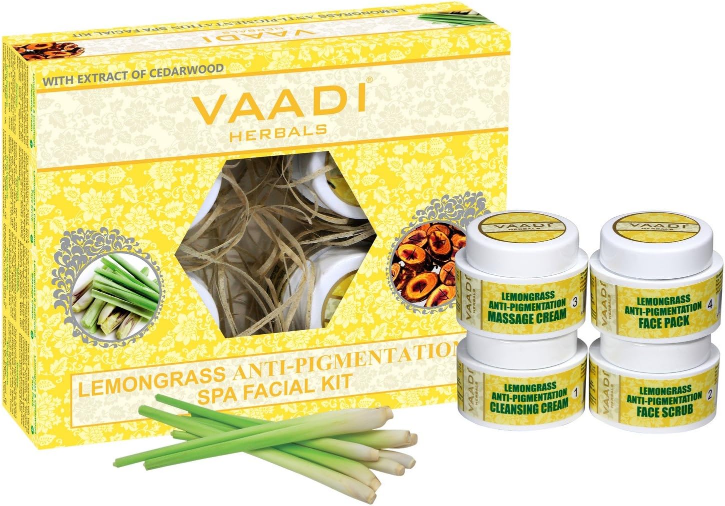 Vaadi Herbals Organic Facial Kit - Lemongrass Anti Pigmentation Spa Facial Kit with Cedarwood Extract 70g - Image 3