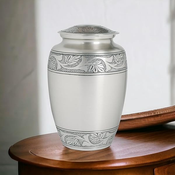 LIGHTNPRO PEWTER CREMATION URN FOR HUMAN ASHES ADULT, HAND CRAFTED CARDINAL BURIAL AND FUNERAL MEMORIAL KEEPSAKE WITH ELEGANT FINISH & SCREW TOP LID – 10 INCH – SILVER