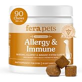 Fera Pets Dog Allergy &amp; Immune Support with Turkey Tail Mushroom, 90 Chews | Dog Allergy Relief Chews with Organic Mushrooms, Postbiotics &amp; Colostrum for Immune Support, Skin Health &amp; Itch Relief