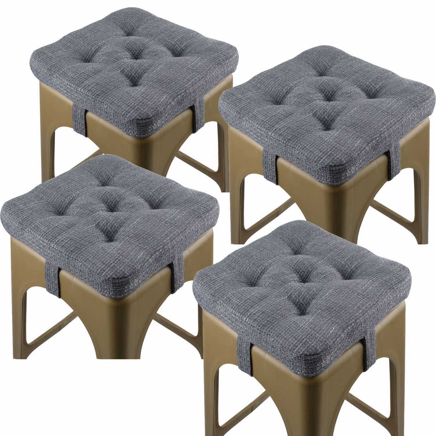Leomix Chair Cushion Memory Foam Pads Seat Cushions with Ties and Anti-Slip Mat, Breathable Square Bar Stool Cushions for Home Kitchen Office Outdoor Seats 30CM X 30CM,Gray,4pack