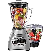 Oster Classic Series 16-Speed Blender with Food Chopper &amp; 6-Cup Glass Jar, Countertop Kitchen Blender, Brushed Nickel