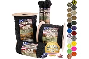 TOUGH-GRID 550 Paracord Rope Nylon Parachute Cord, Made in USA Survival Kit, Outdoor Adventures, Camping, Tactical Gear & Emergency Supplies, Military Type III Mil-Spec